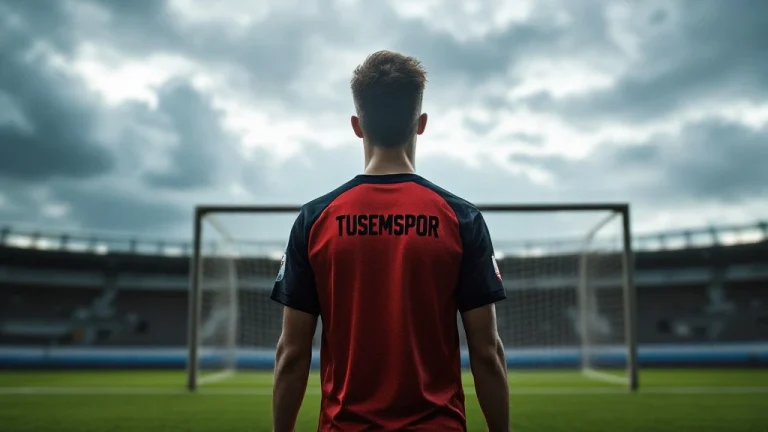 Tek başına sahada duran genç sporcu – TUSEMSPOR forması