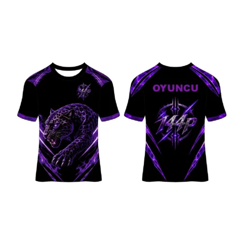 144P siyah mor panter desenli özel futbol forma tasarımı