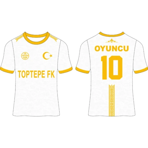 Toptepe FK beyaz sarı motifli özel futbol forma tasarımı