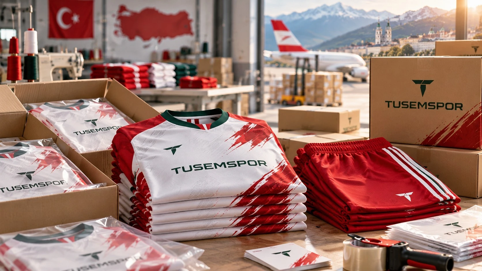 Avusturya’ya gönderilecek takım formalarının paketleme ve kargo hazırlığı